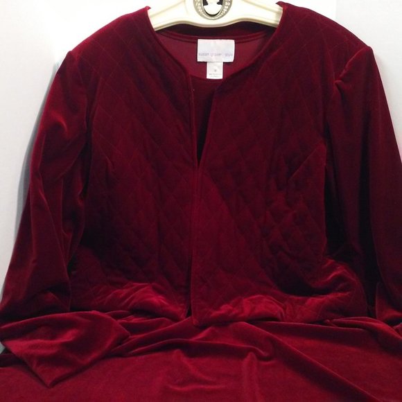 Dress Suit Susan Graver 2-peice Set Quilted Velvet Jacket Sheath Dress -M Wine - Picture 6 of 10